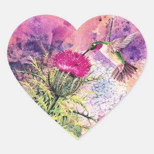 Hummingbird Lila Thistle Art Print Stickers Tags
