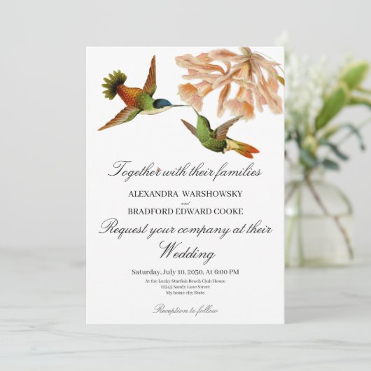 Hummingbird Lily Watercolor Blue White Wedding (Stehend Vorderseite)