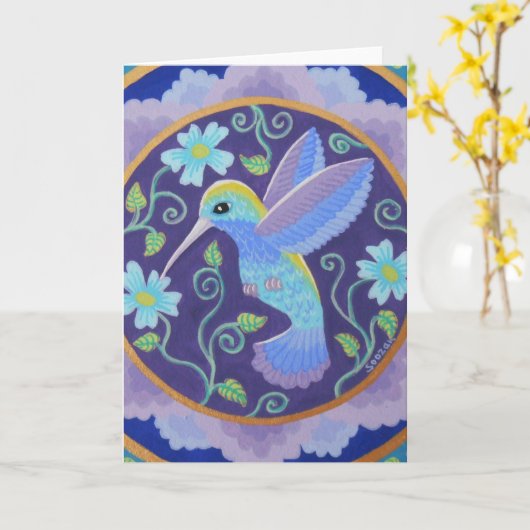Hummingbird mandala Grußkarte Karte (Gelbe Blume)