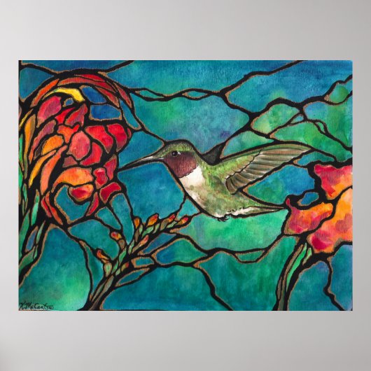"Hummingbird Melody" Einzigartiges "Buntglas" Art Poster (Vorne)
