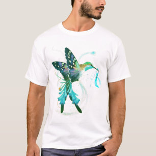 Hummingbird mit Aquamarinem Ribbon-Ovarialkarzinom T-Shirt
