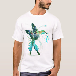 Hummingbird mit Aquamarinem Ribbon-Ovarialkarzinom T-Shirt