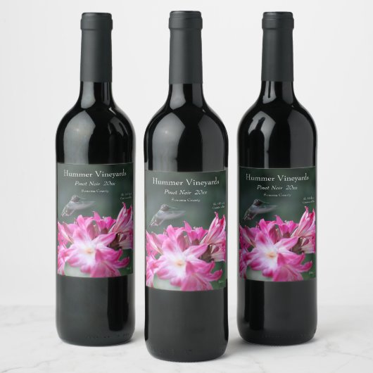 Hummingbird mit Belladonna-Lilien Weinetikett (Flaschen)