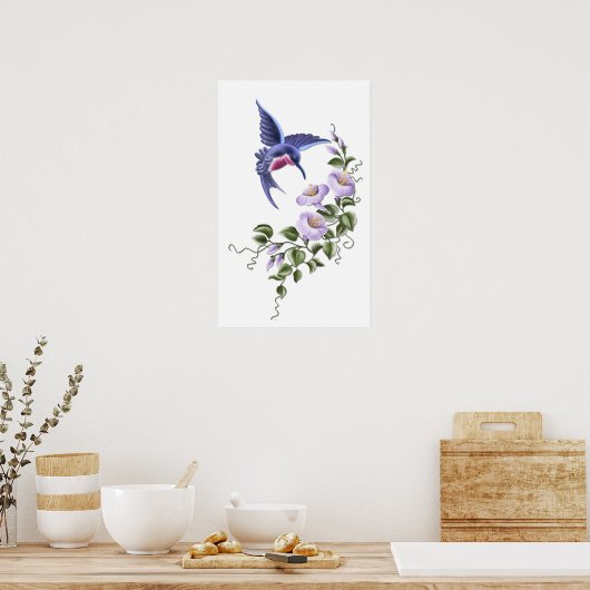 Hummingbird mit Blume 2 Print Poster (Küche)