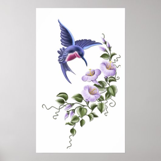 Hummingbird mit Blume 2 Print Poster (Vorne)