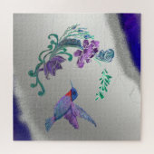 Hummingbird mit Blume im Geode-Hintergrund Puzzle (Horizontal)
