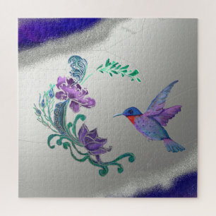Hummingbird mit Blume im Geode-Hintergrund Puzzle