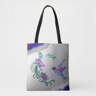Hummingbird mit Blume im Geode-Hintergrund Tasche