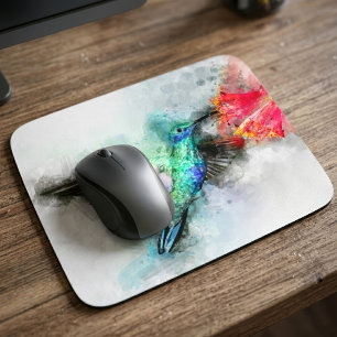 Hummingbird mit Blume Wasserfarbe - 01 Mousepad