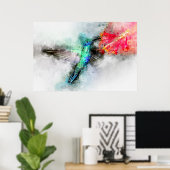 Hummingbird mit Blume Wasserfarbe - 01 Poster (Heimbüro)