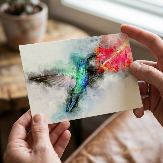 Hummingbird mit Blume Wasserfarbe - 01 Postkarte