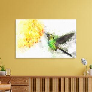 Hummingbird mit Blume Wasserfarbe - 02 Leinwanddruck