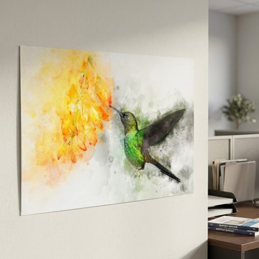 Hummingbird mit Blume Wasserfarbe - 02 Poster