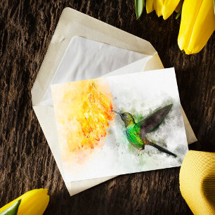 Hummingbird mit Blume Wasserfarbe - 02 Postkarte