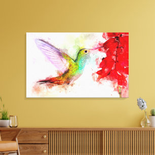 Hummingbird mit Blume Wasserfarbe - 03 Leinwanddruck