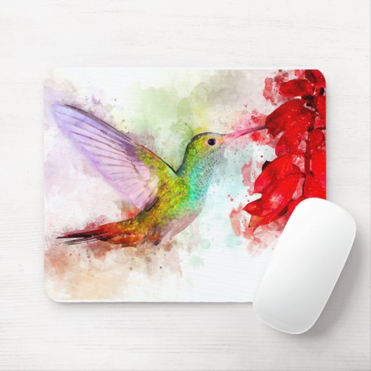 Hummingbird mit Blume Wasserfarbe - 03 Mousepad (Mit Mouse)