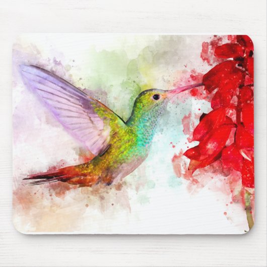 Hummingbird mit Blume Wasserfarbe - 03 Mousepad (Vorne)