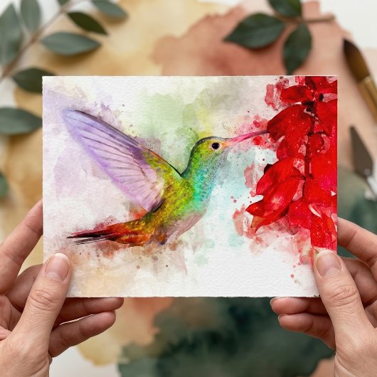 Hummingbird mit Blume Wasserfarbe - 03 Postkarte