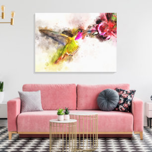 Hummingbird mit Blume Wasserfarbe - 04 Leinwanddruck