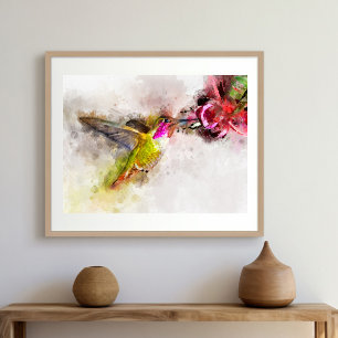 Hummingbird mit Blume Wasserfarbe - 04 Poster