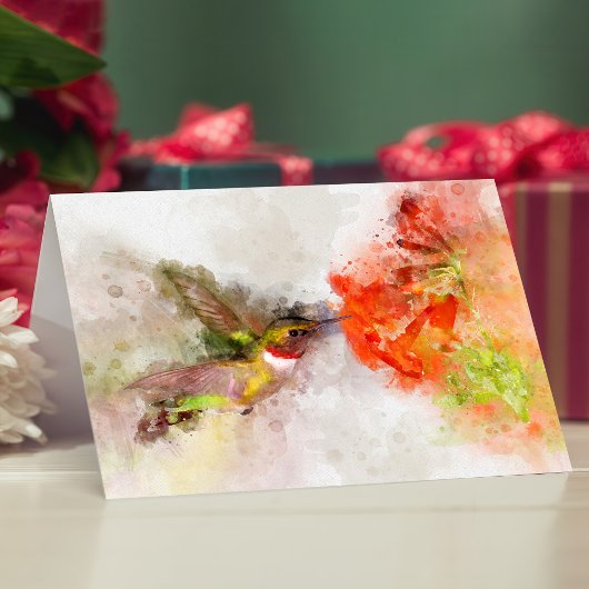 Hummingbird mit Blume Wasserfarbe - 05 Dankeskarte