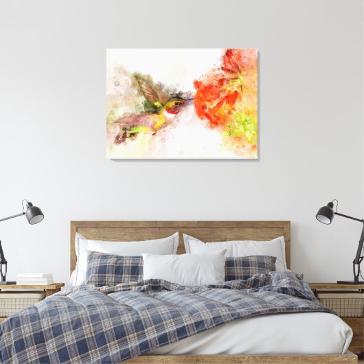 Hummingbird mit Blume Wasserfarbe - 05 Leinwanddruck (Insitu (Schlafzimmer))