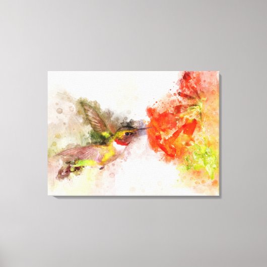 Hummingbird mit Blume Wasserfarbe - 05 Leinwanddruck (Vorderseite)
