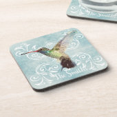 Hummingbird mit Geblüht Hintergrund Getränkeuntersetzer (Linke Seite)