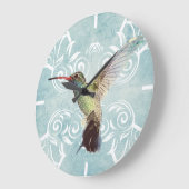 Hummingbird mit Geblüht Hintergrund Große Wanduhr (Winkel)