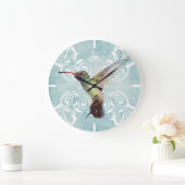 Hummingbird mit Geblüht Hintergrund Große Wanduhr (Zuhause)