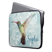 Hummingbird mit Geblüht Hintergrund Laptopschutzhülle (Vorderseite Links)