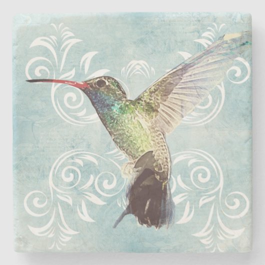 Hummingbird mit Geblüht Hintergrund Steinuntersetzer (Vorderseite)
