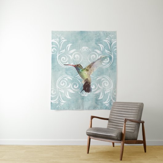 Hummingbird mit Geblüht Hintergrund Wandteppich (Beispiel)