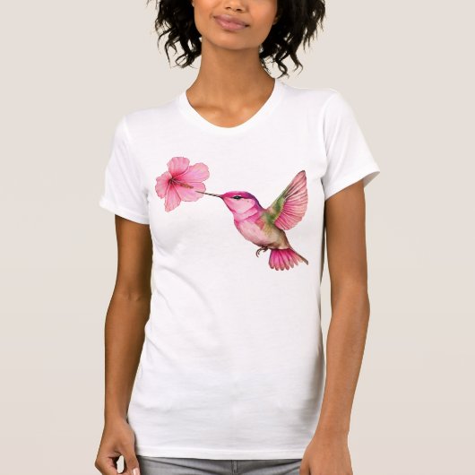 Hummingbird mit Hibiskus-Blume T-Shirt (Vorderseite)