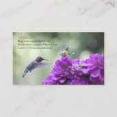 Hummingbird mit lila Dahlien Visitenkarte (Rückseite)