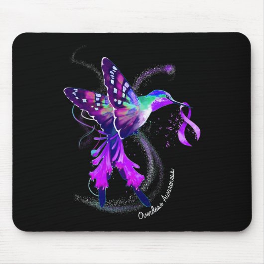 Hummingbird mit Lila Ribbon-Überdosierung Awarene Mousepad (Vorne)