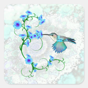 Hummingbird mit Morning Glories Quadratischer Aufkleber