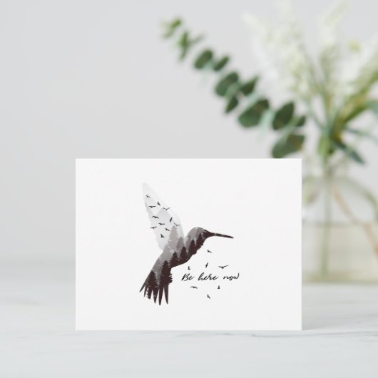 Hummingbird mit Wald Postkarte (Stehend Vorderseite)