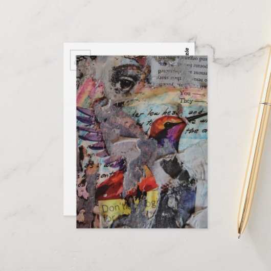 Hummingbird mixed media collage in progress postkarte (Vorderseite/Rückseite Beispiel)