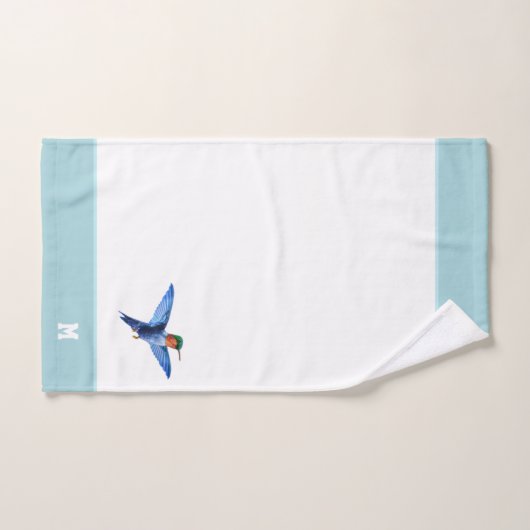 Hummingbird & Monogram auf Light Blue & White Badhandtuch Set (Handtuch)