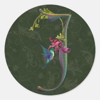 Hummingbird Monogram J Runder Aufkleber