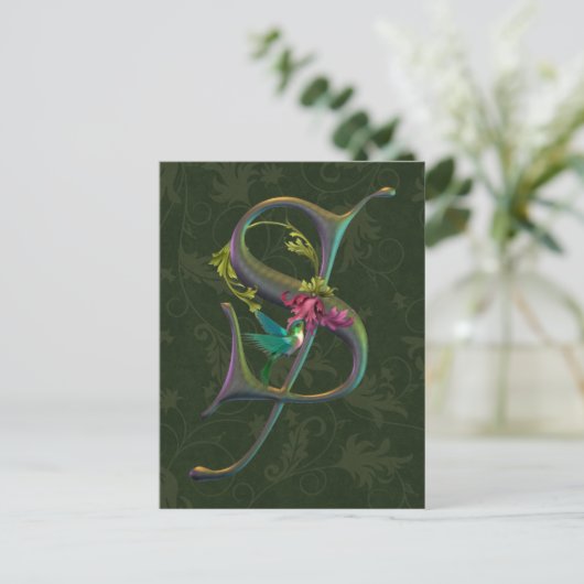 Hummingbird Monogram S Postkarte (Stehend Vorderseite)