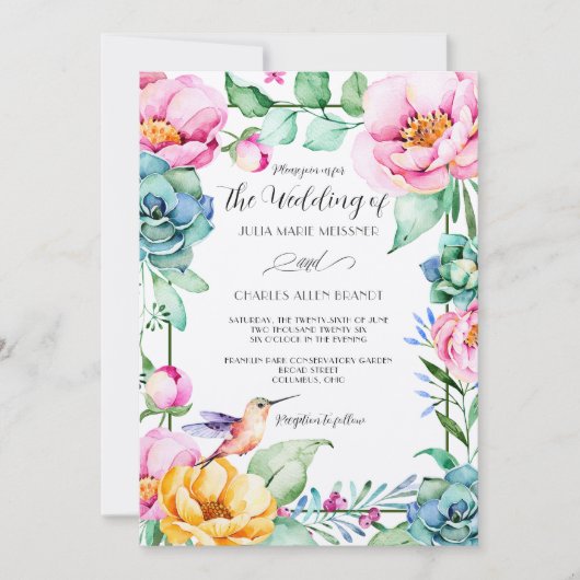 Hummingbird Motif Wedding Einladung (Vorderseite)