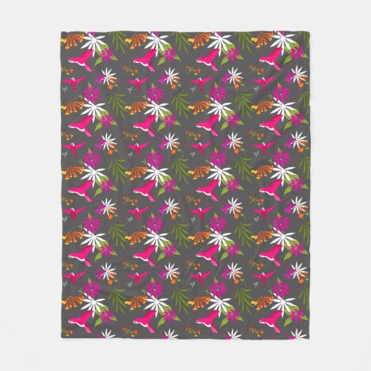 Hummingbird Muster Pink Grau Tropical Print Fleecedecke (Vorderseite)