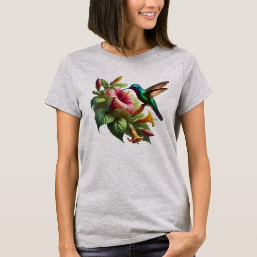 hummingbird nature flying to kiss the flower T-Shirt (Vorderseite)