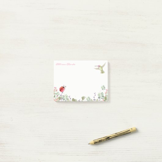 Hummingbird Nature Garden Ladybug Meadow Monogram Post-it Klebezettel (Auf Schreibtisch)