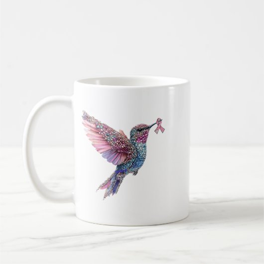Hummingbird Nk Ribbon Brustkrebs Bewusstsein Kaffeetasse (Links)