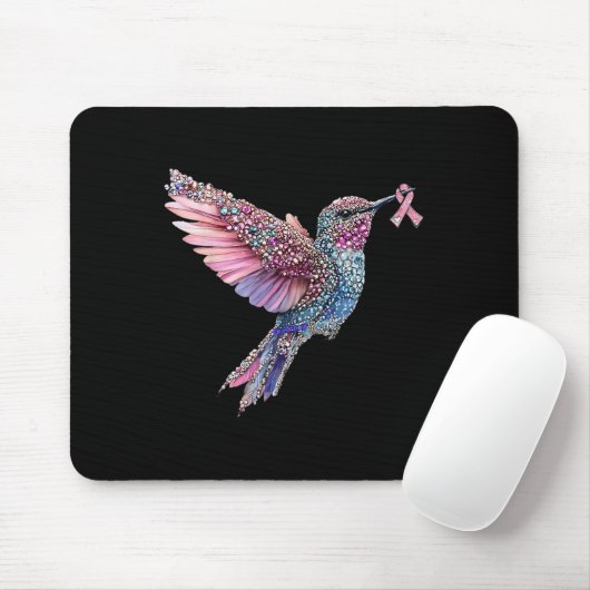 Hummingbird Nk Ribbon Brustkrebs Bewusstsein Mousepad (Mit Mouse)