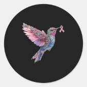 Hummingbird Nk Ribbon Brustkrebs Bewusstsein Runder Aufkleber (Vorderseite)