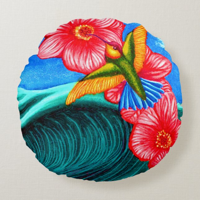 Hummingbird Ocean  Rundes Kissen (Vorderseite)